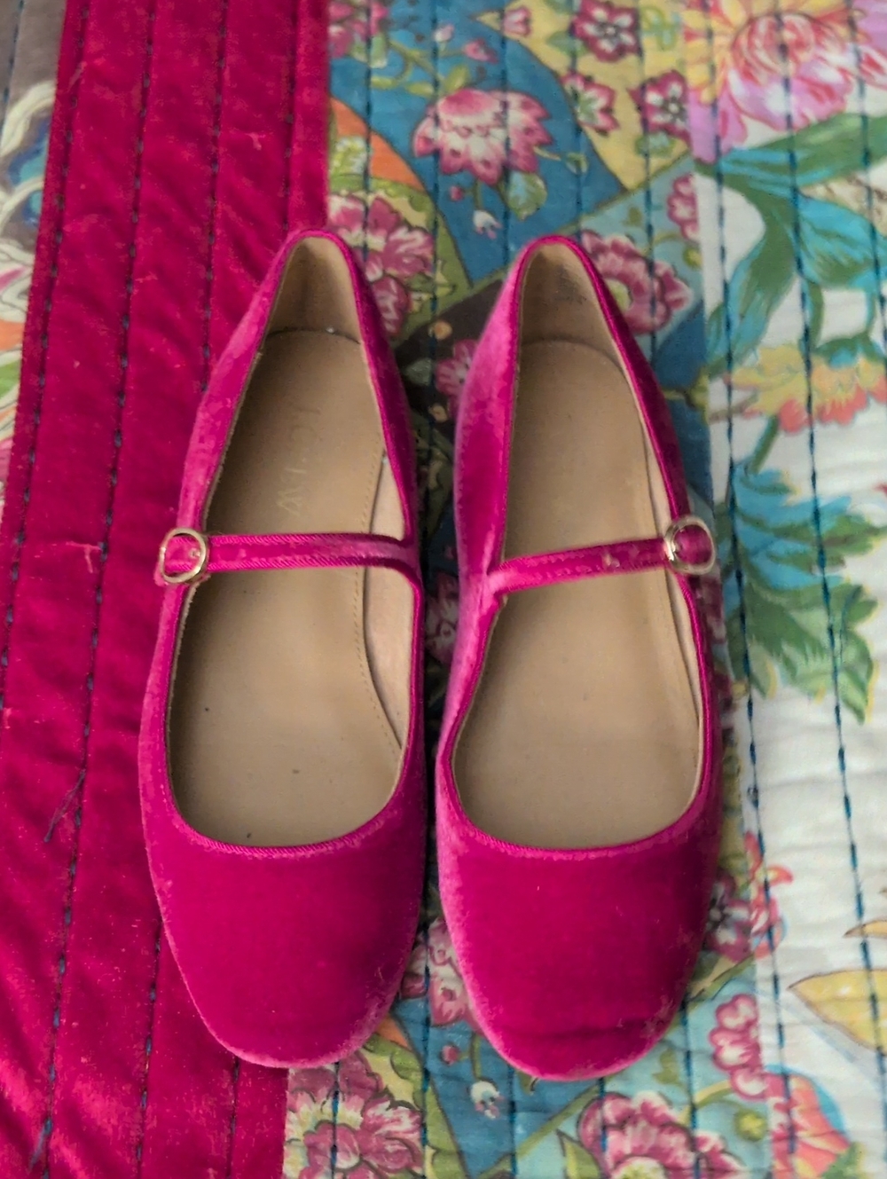 J. Crew Velvet Mary Janes in Fuchsia Pink